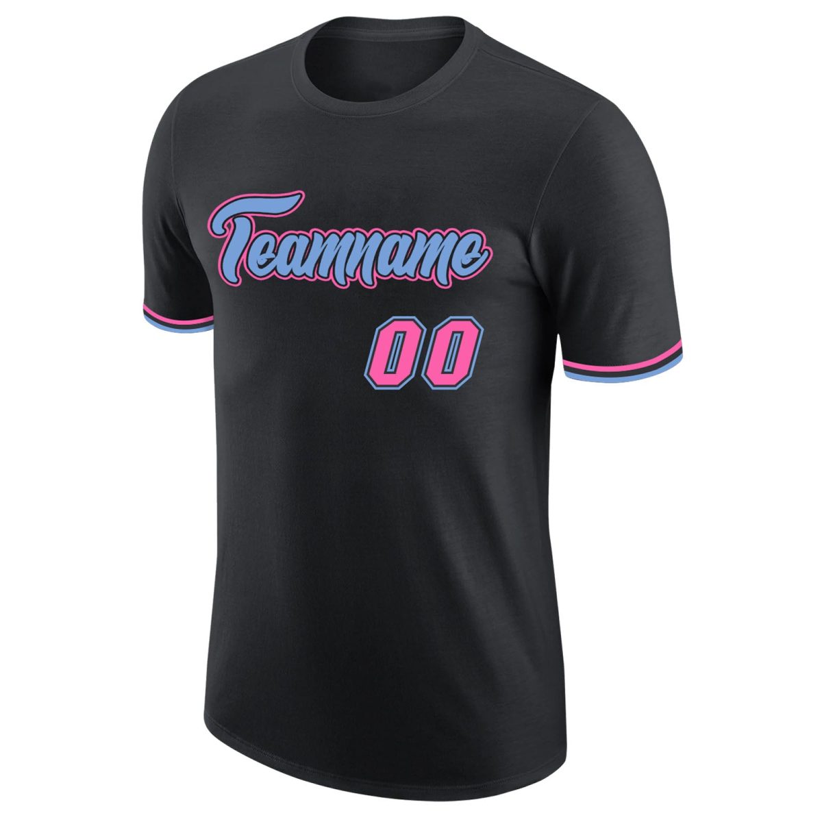 Custom Black Pink-Light Blue Performance T-Shirt