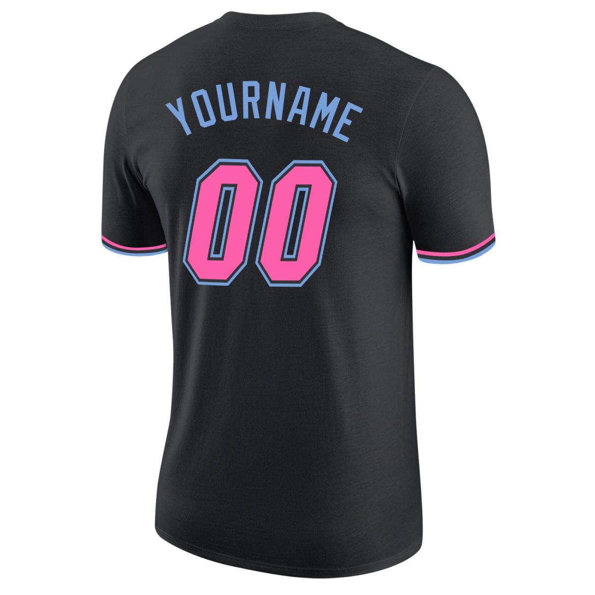 Custom Black Pink-Light Blue Performance T-Shirt