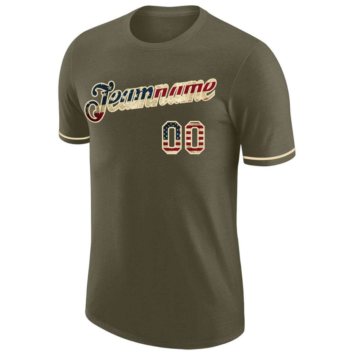 Custom Olive Vintage USA Flag-Cream Performance Salute To Service T-Shirt