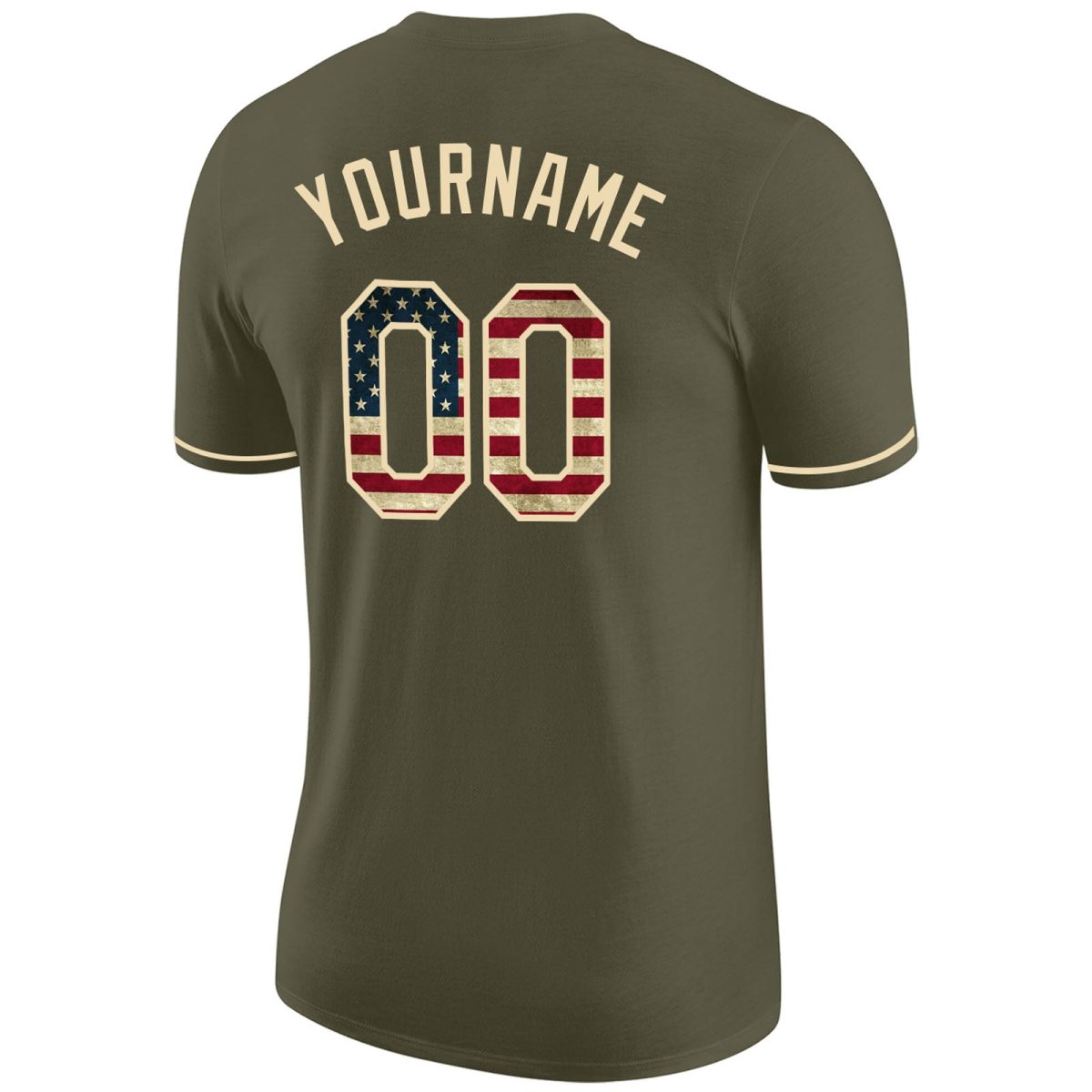 Custom Olive Vintage USA Flag-Cream Performance Salute To Service T-Shirt